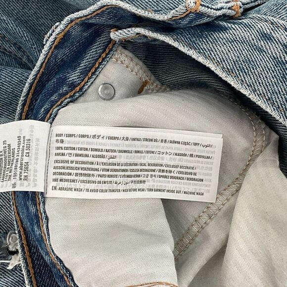 Abercrombie & Fitch Mom Jean Medium Wash 100% Cotton Distressed Women 14 Long - Picture 4 of 5